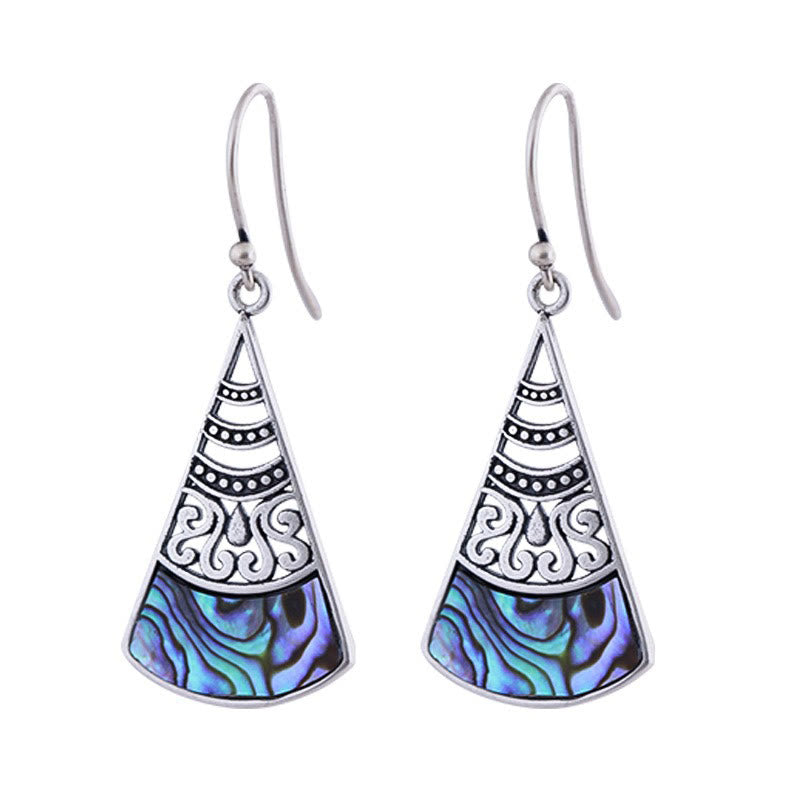 Copper Tridacna Stone Hollow Pattern Blessing Drop Earrings