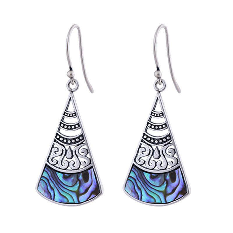 Copper Tridacna Stone Hollow Pattern Blessing Drop Earrings