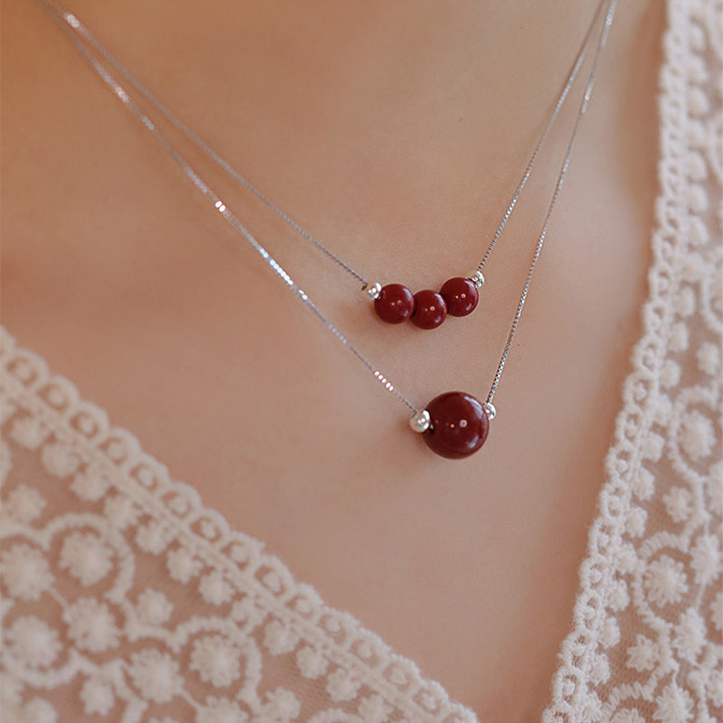 925 Sterling Silver Cinnabar Bead Calm Blessing Necklace Pendant