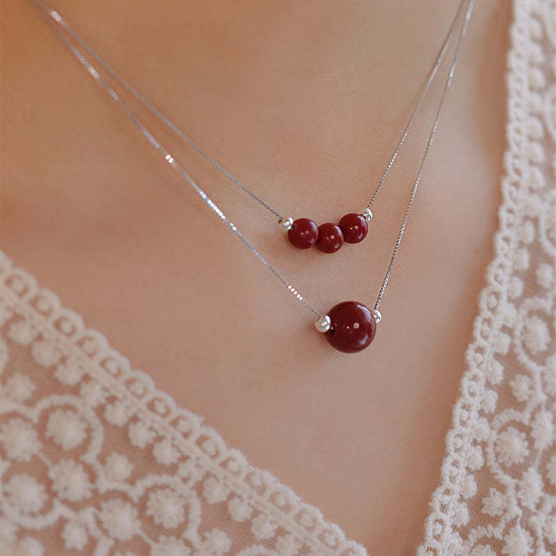 925 Sterling Silver Cinnabar Bead Calm Blessing Necklace Pendant