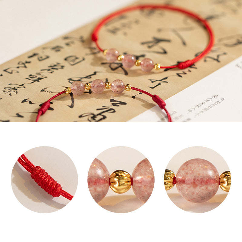 Strawberry Crystal Beads Luck Red String Anklet