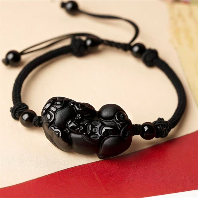 Natural Obsidian Amethyst Citrine PiXiu Cooper Coin Wealth Bracelet