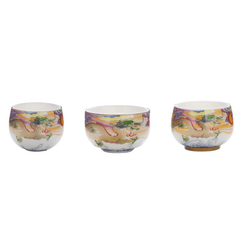 Dragon Phoenix Auspicious Clouds Sun Ocean Waves Ceramic Teacup Kung Fu Tea Cup
