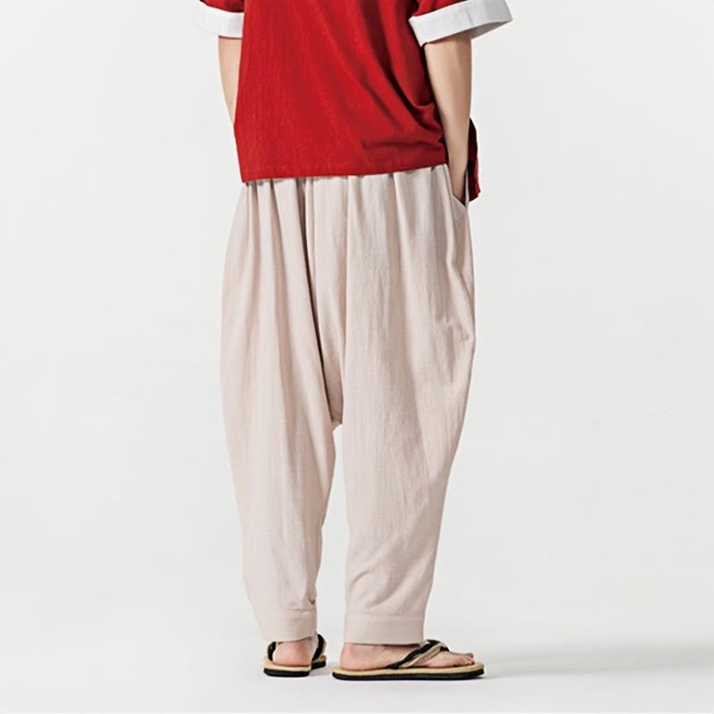 Solid Color Drawstring Men's Harem Pants With PocketsAnkle-Length (9 Length)