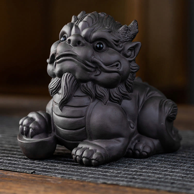 PiXiu Ingot Ball Purple Clay Ceramic Tea Pet Wealth Home Figurine Decoration