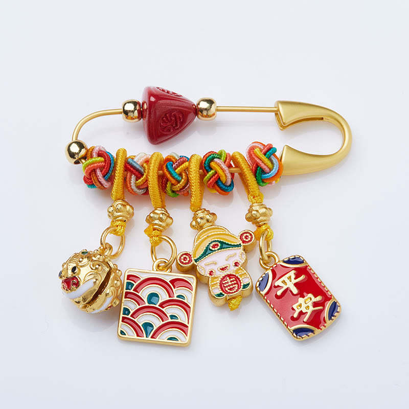 Cinnabar Zongzi Fu Character Caishen God of Wealth Safe And Well Copper Blessing Brooch