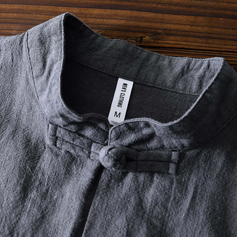 Frog-Button Chinese Tang Suit Ramie Linen Cotton Men Jacket Shirt With Pockets