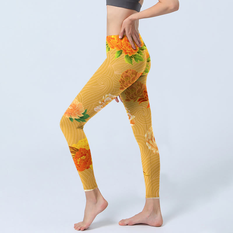Vibrant Rose Flowers Print Gym Leggings Women's Yoga Pants