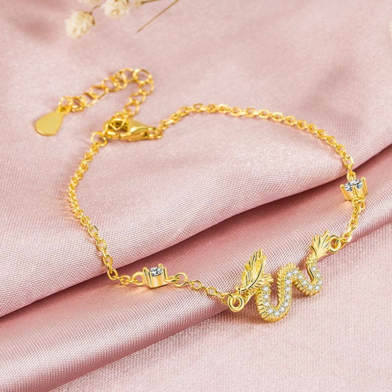 925 Sterling Silver Year Of The Dragon Auspicious Golden Dragon Luck Red Rope Chain Bracelet (Extra 30% Off | USE CODE: FS30)