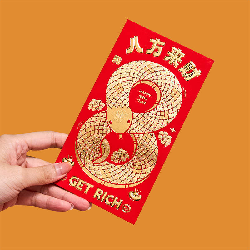 6Pcs Red Envelope Year Of The Snake Design Lucky Money Envelopes Good Luck 2025 Chinese New Year