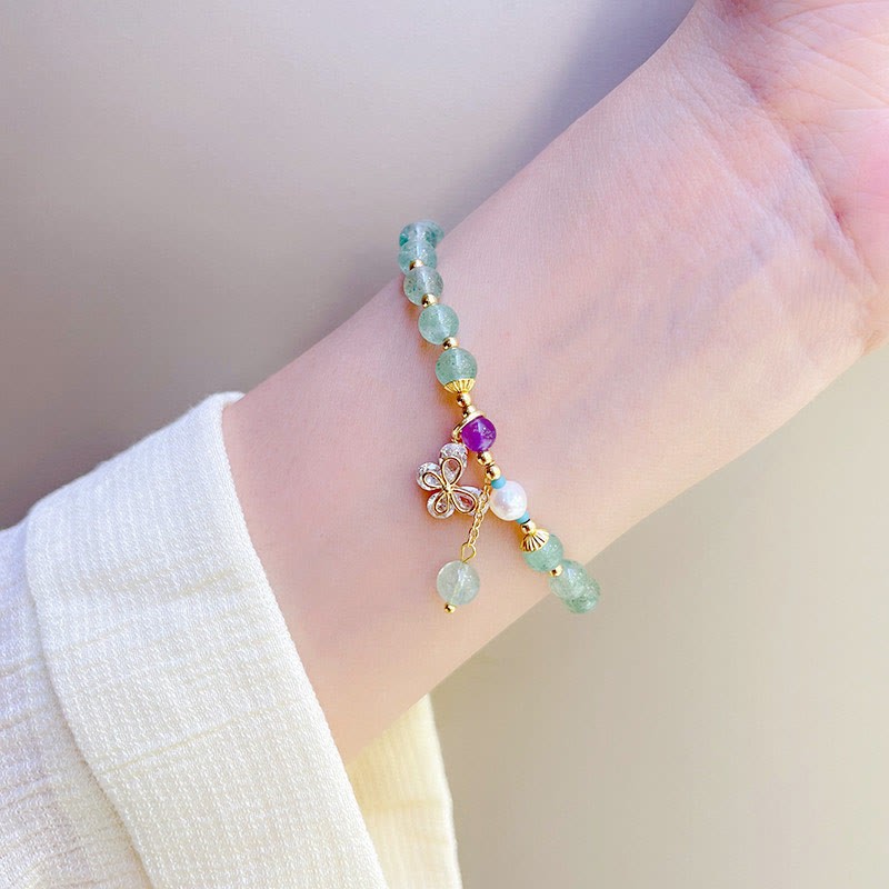 Natural Strawberry Quartz Green Strawberry Quartz Butterfly Charm Love Bracelet