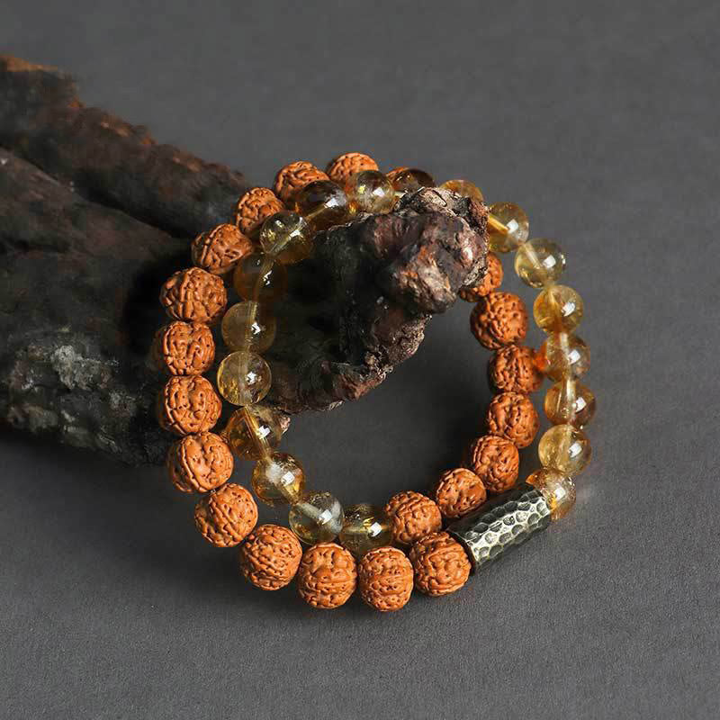 Citrine Sandalwood Bodhi Seed Protection Double Wrap Bracelet