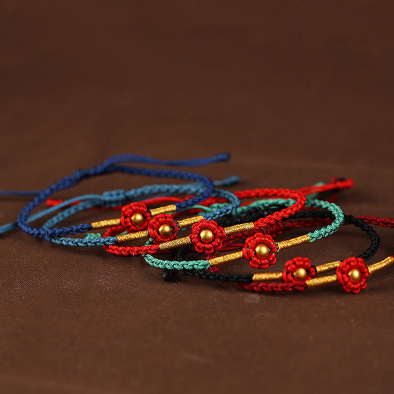 999 Gold Mini Bead Handmade Flower Design Luck Protection?Rope Bracelet