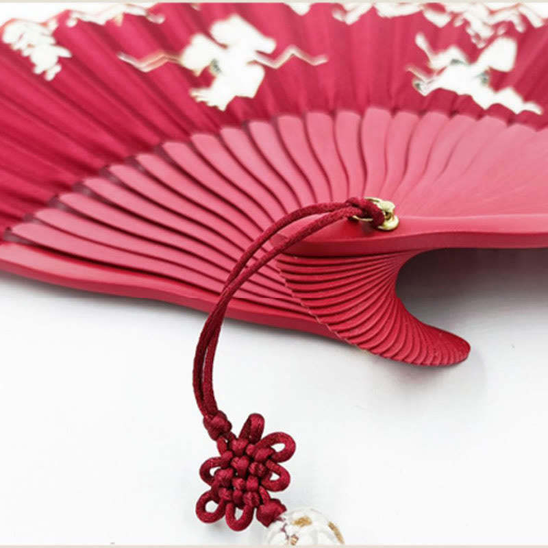 Crane Plum Blossom Handheld Silk Bamboo Folding Fan