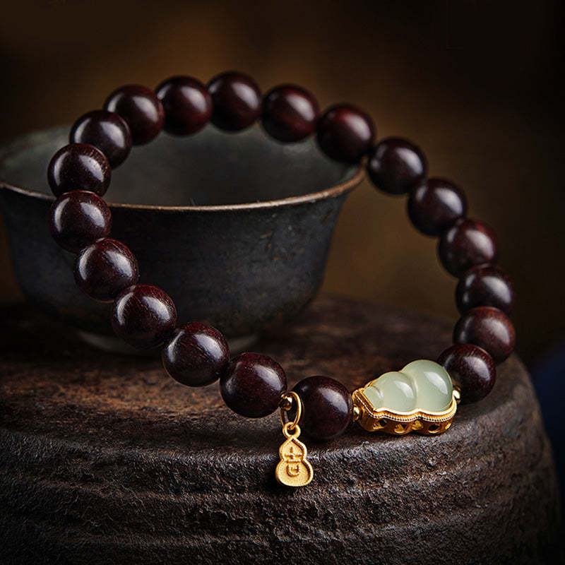 Small Leaf Red Sandalwood Gourd Jade Calm Relaxation Bracelet