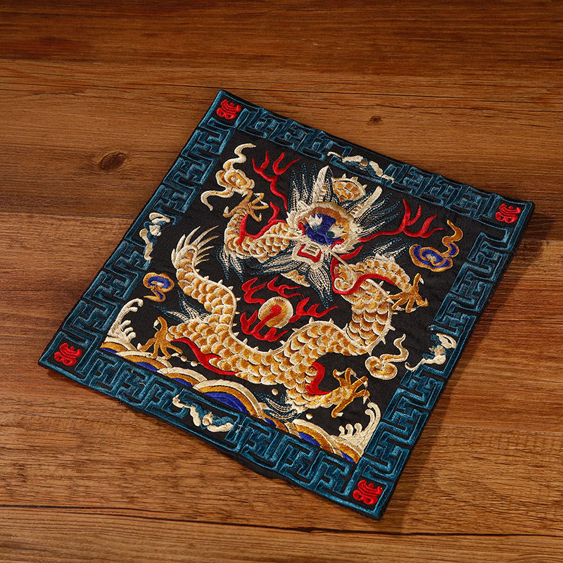 Crane Phoenix Dragon Kirin Embroidered Cup Mat Pad Tea Cup Coaster Square Kung Fu Tea Mat