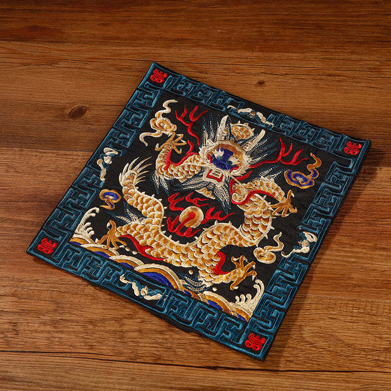 Crane Phoenix Dragon Kirin Embroidered Cup Mat Pad Tea Cup Coaster Square Kung Fu Tea Mat