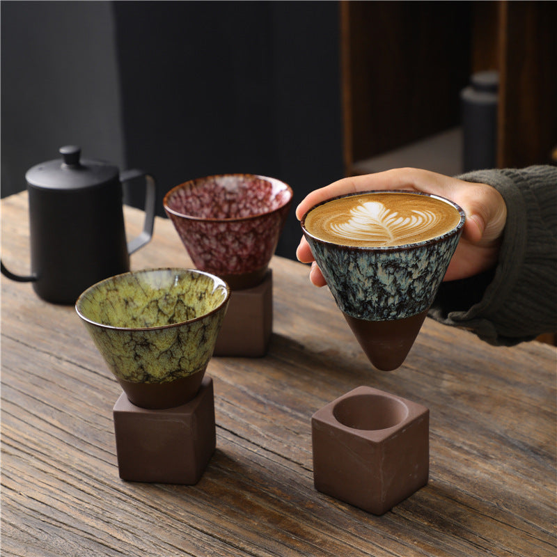 Retro Kiln Change Ceramic Coffee Mug Tea Latte Espresso Coffee Cup With Base 200ml