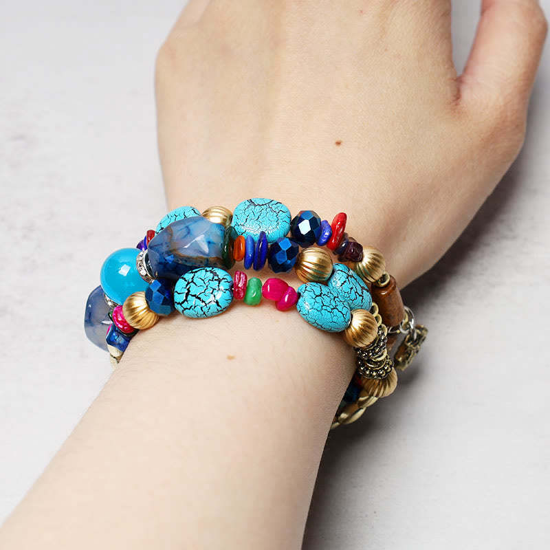 Multilayer Irregular Turquoise Agate Beads Blessing Bracelet