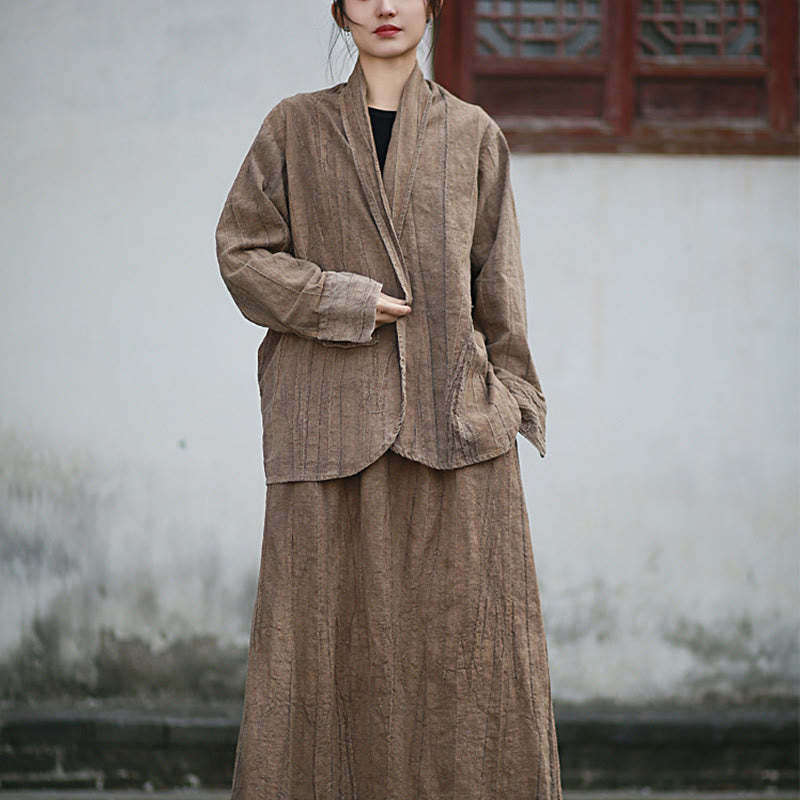Solid Color Tie Dye Long Sleeve Zen Meditation Open Front Jacket