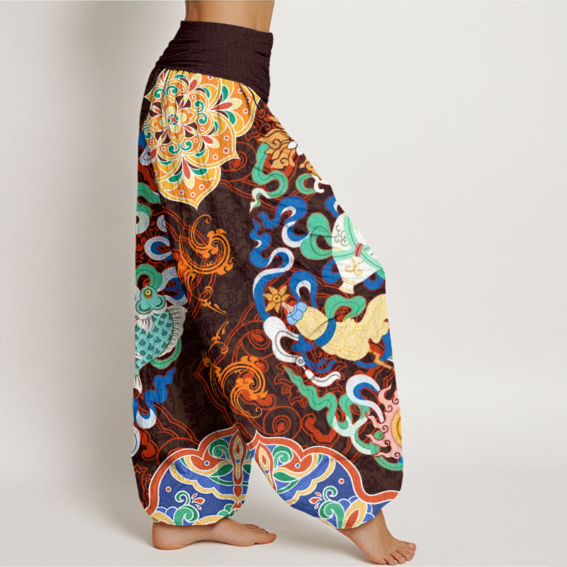 Flowers Vases Fish Mandala Women's Elastic Waist Harem Pants