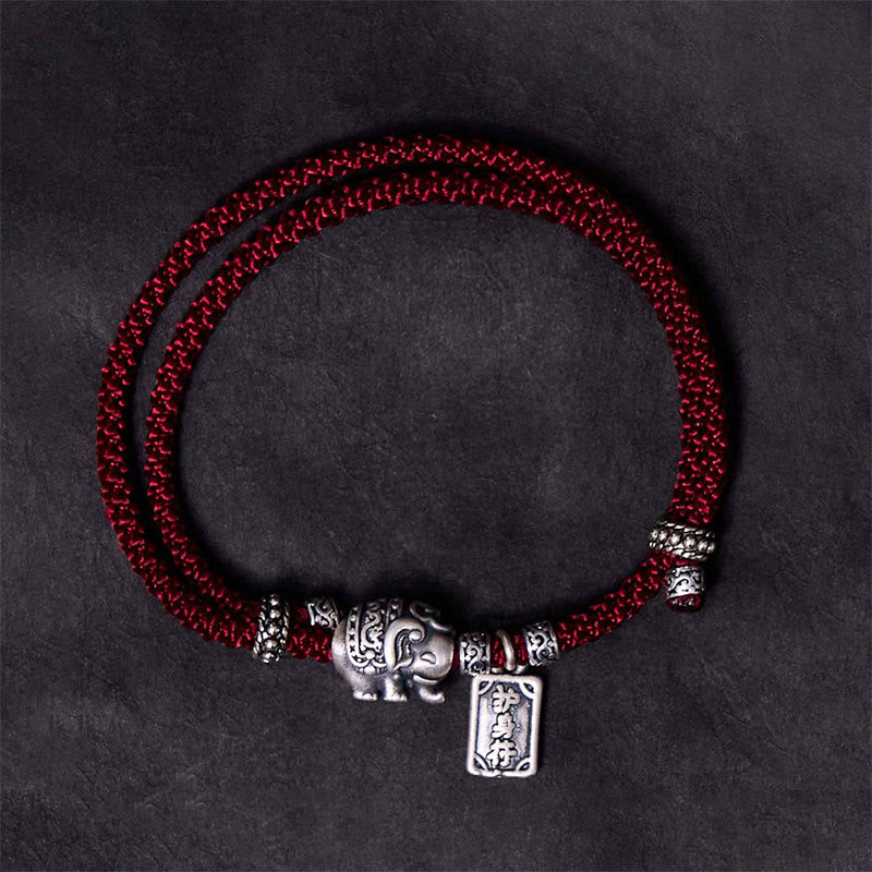 925 Sterling Silver Elephant Safe And Well Amulet Charm Strength Bracelet