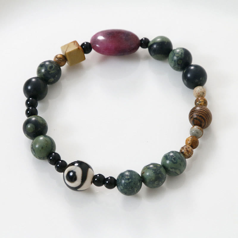 Green Agate Three-eyed Dzi Bead Power Success Bracelet