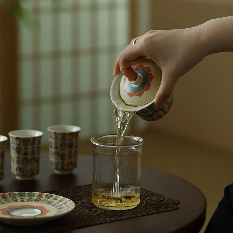 Dunhuang Color Thousand mystic zens Flying Apsaras Pattern Gaiwan Teacup Kung Fu Tea Cup With Lid