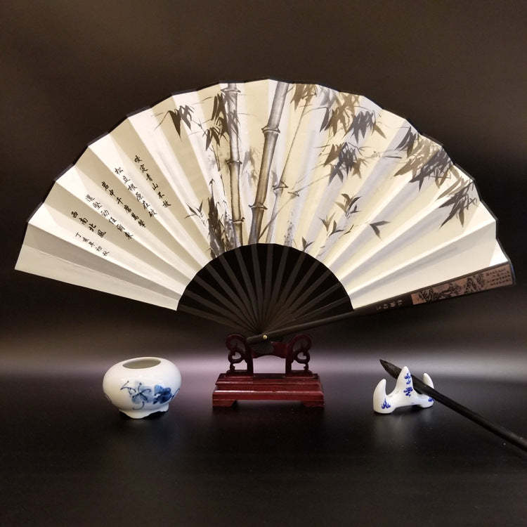 Great Wall Mountains Trees Crane Bamboo Handheld Bamboo Folding Fan 33.5cm