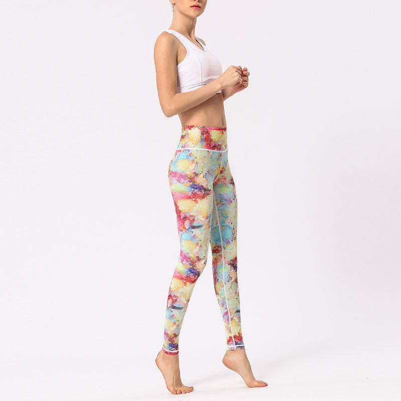 Multicolored Print Flowers Pants Sports Exercise Fitness High Waist Leggings Women's Yoga Pants