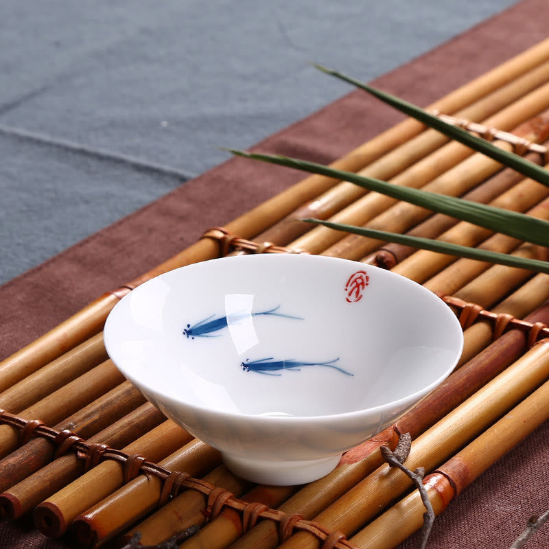 Jingdezhen Blue and White Porcelain Koi Fish Ceramic Teacup Kung Fu Tea Cups