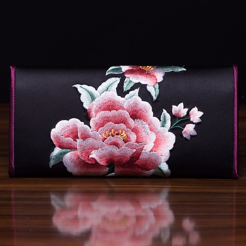 Peony Su Embroidery Journey Shopping Long Purse Handbag