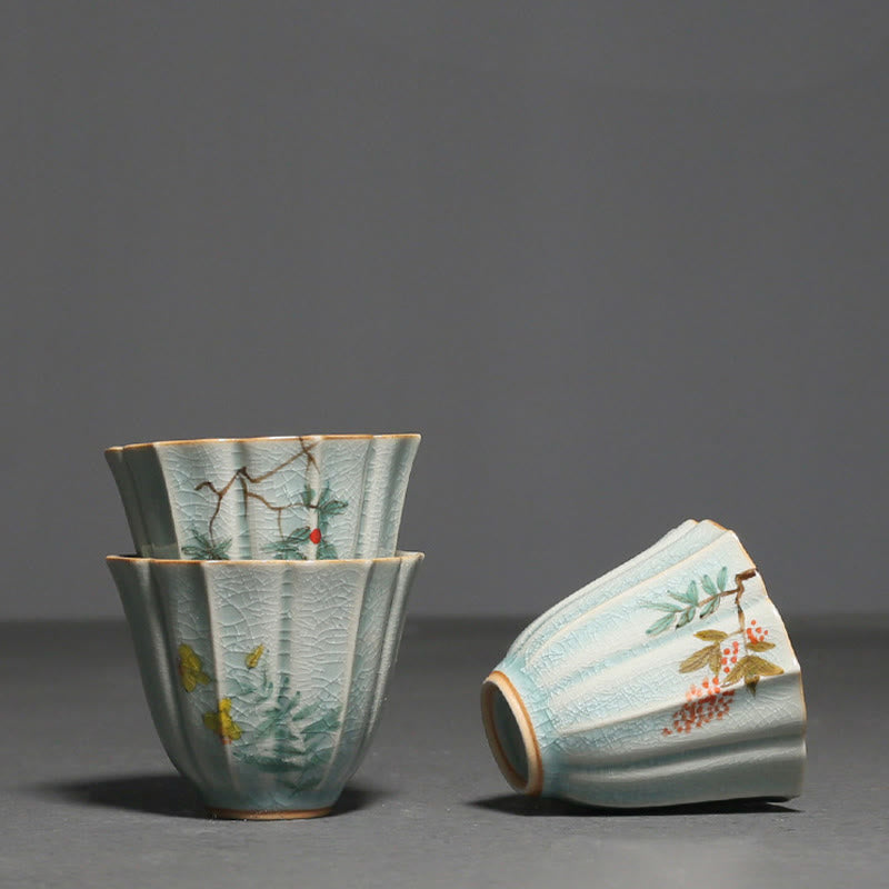 Loquat Dogwood Hawthorn Morning Glory Ceramic Teacup Kung Fu Tea Cup