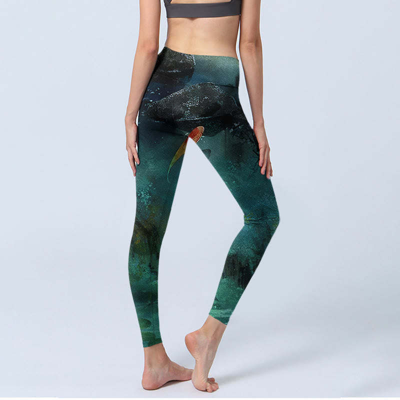 Pond Koi Fish Rocks Print Sports Leggings Women's Yoga Pants
