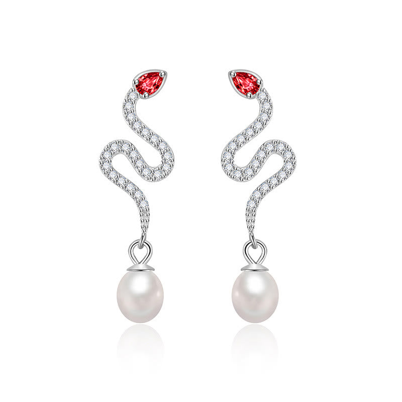 925 Sterling Silver Pearl Year Of The Snake Blessing Earrings