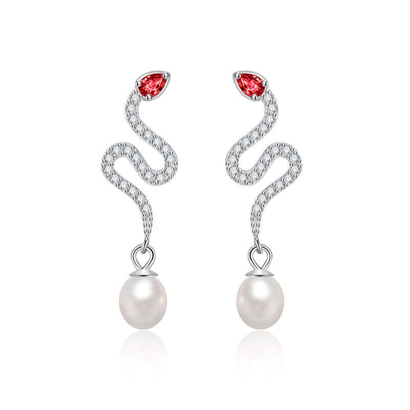 925 Sterling Silver Pearl Year Of The Snake Blessing Earrings