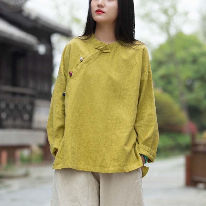 Ramie Linen Blouse Women Shirt Top Chinese Hanfu Style Clothing