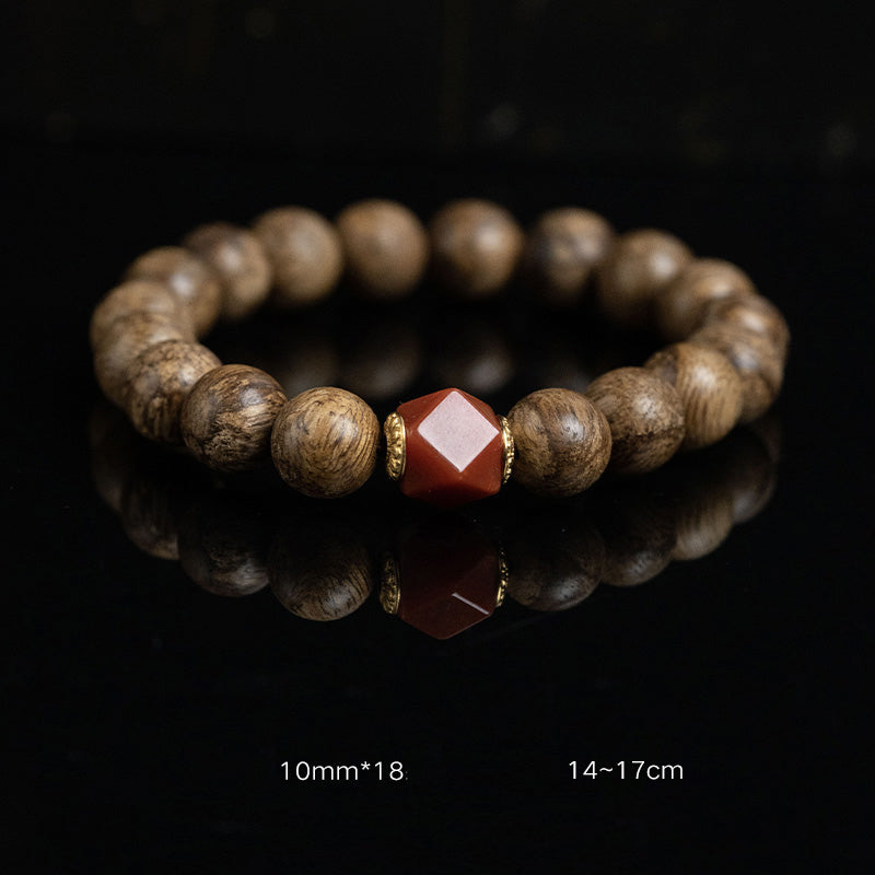 Tarakan Agarwood Amber Red Agate Laughing mystic zen Strength Meditation Bracelet