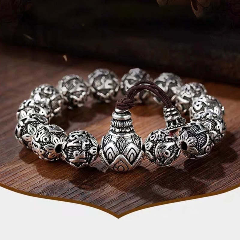 Tibetan Om Mani Padme Hum Carved Alloy Beads Amulet Bracelet (Extra 35% Off | USE CODE: FS35)