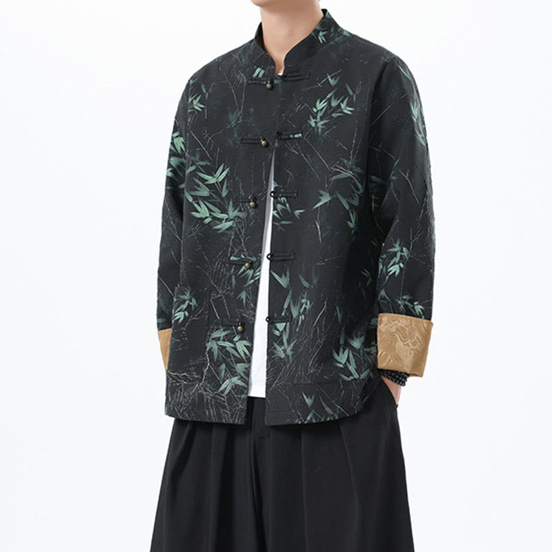 Printing Bamboo Casual Frog-button Spandex Men's Jacket Shirt Clothing