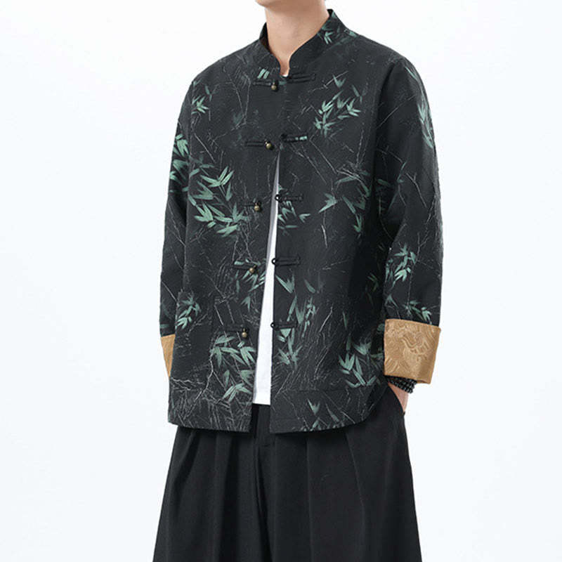 Printing Bamboo Casual Frog-button Spandex Men's Jacket Shirt Clothing