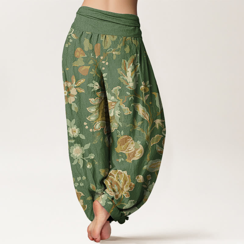 Casual Blooming Flowers Buds Design Women's Elastic Waist Harem Pants