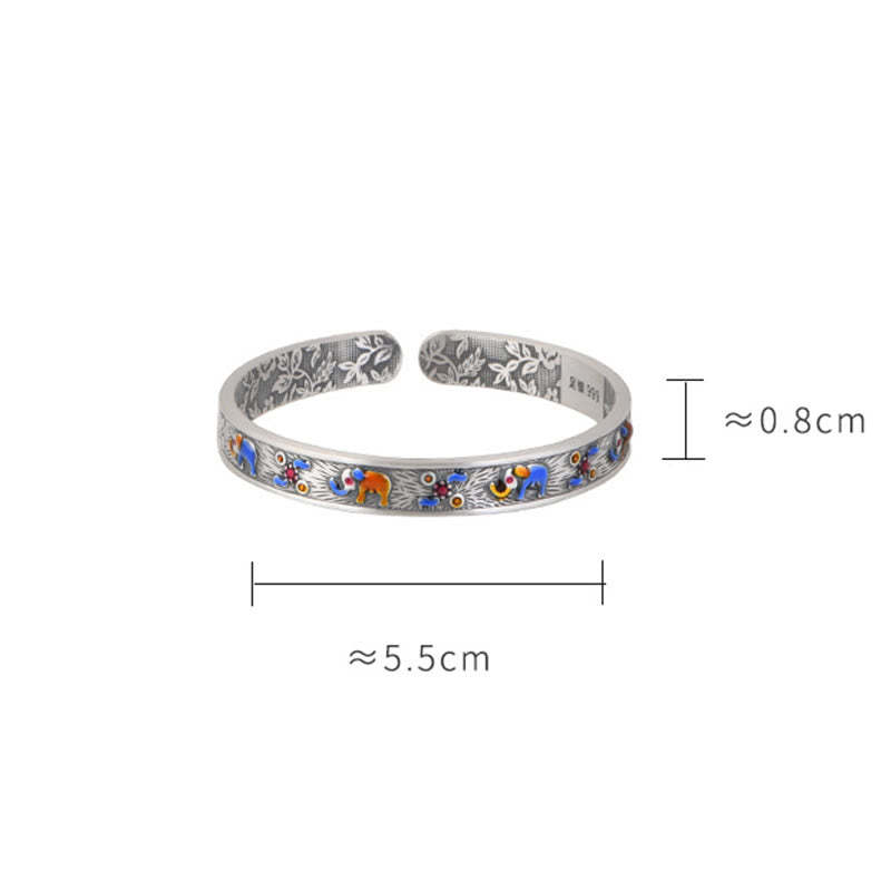 999 Sterling Silver Elephant Strength Wisdom Bracelet Cuff Bangle
