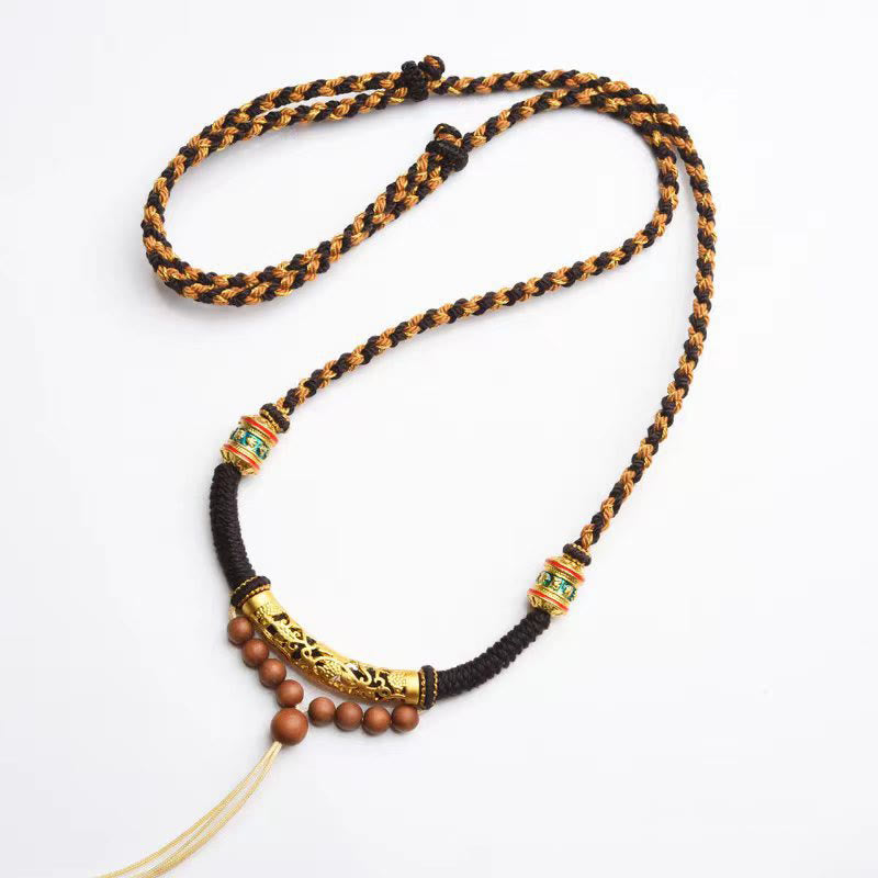 Tibetan Handmade King Kong Knot Om Mani Padme Hum Prayer Wheel String Necklace Pendant