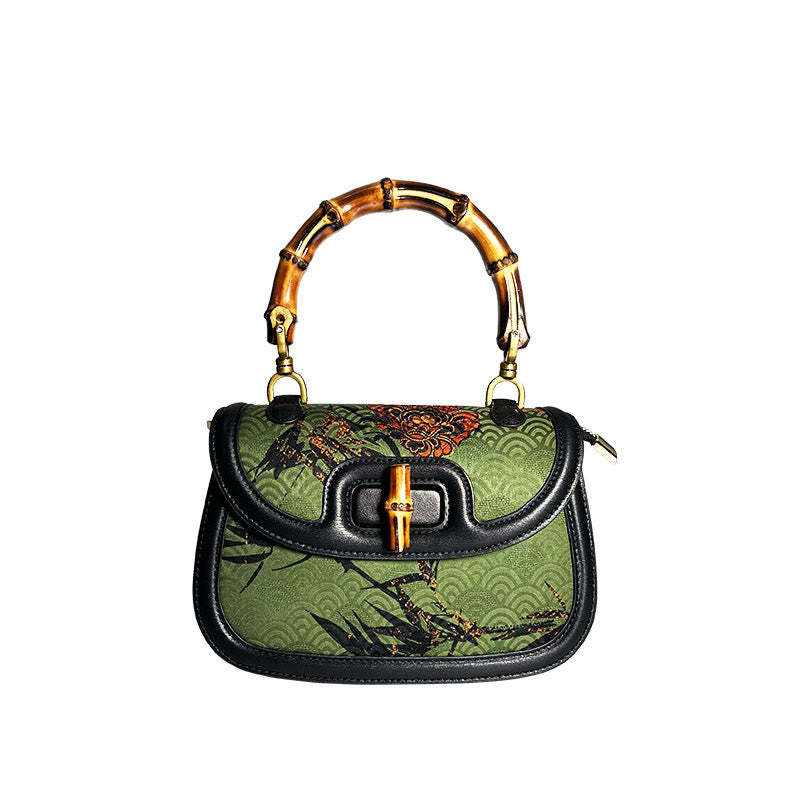 Curve Flower Bamboo Handle Xiangyunsha Silk Crossbody Bag Hangbags