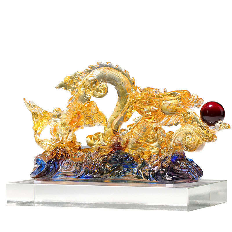 Handmade Dragon Liuli Crystal Art Piece Protection Strength Home Office Decoration