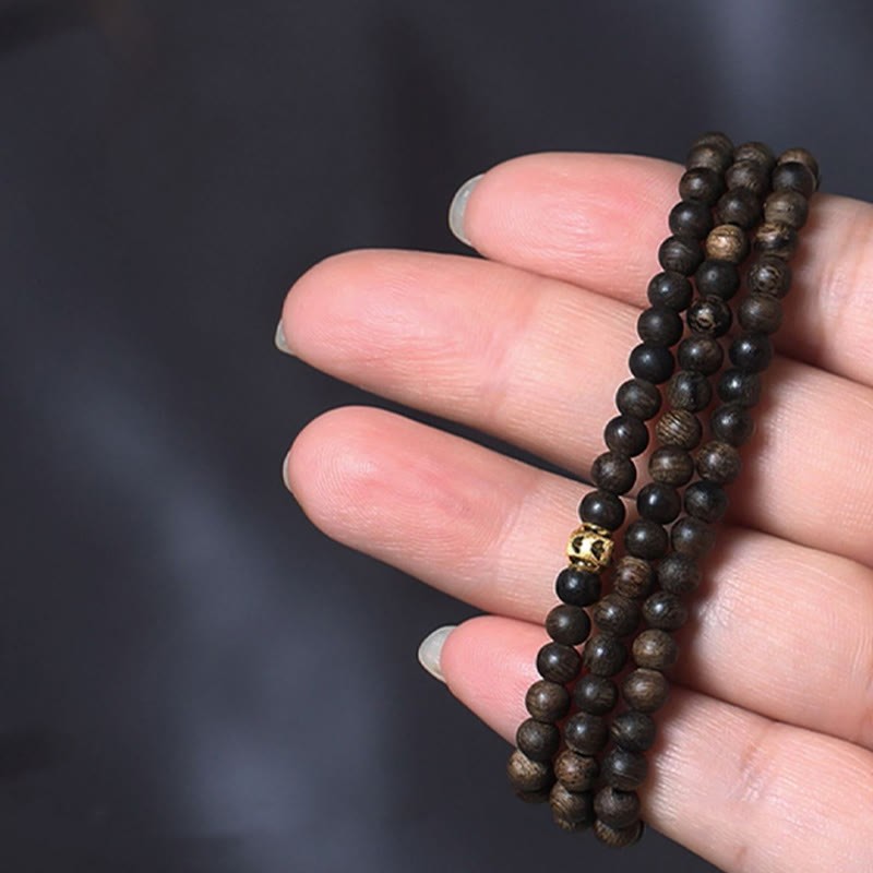 108 Mala Beads 999 Gold Bead Rare 5mm Brunei Black Qinan Agarwood Peace Strength Bracelet