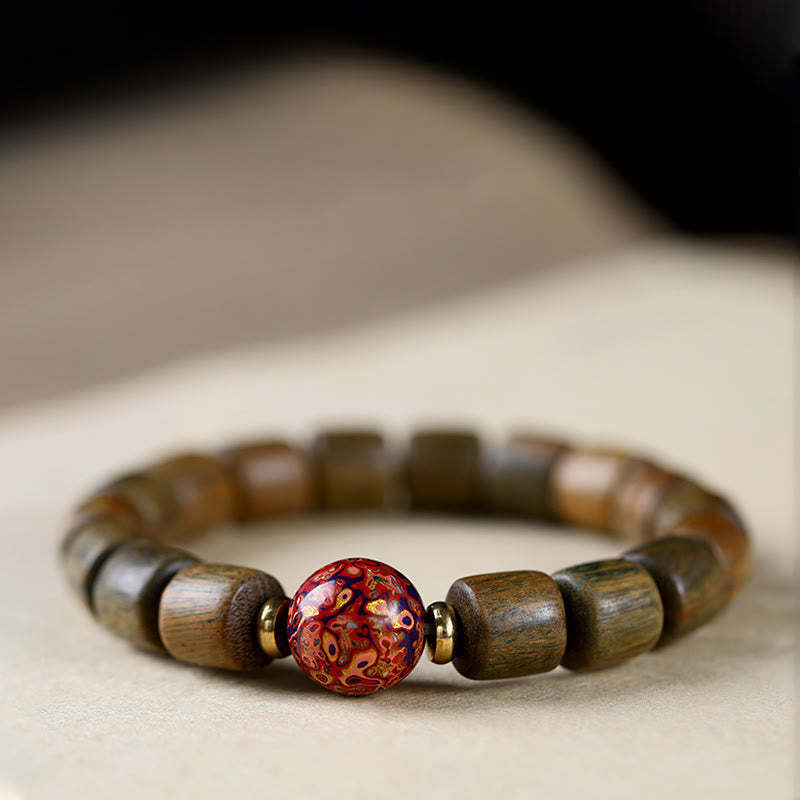 Natural Green Sandalwood Small Leaf Red Sandalwood Lacquer Bead Peace Bracelet