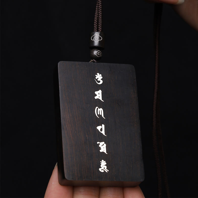 999 Sterling Silver Small Leaf Red Sandalwood Ebony Wood Om Mani Padme Hum Inlaid Protection Necklace Pendant