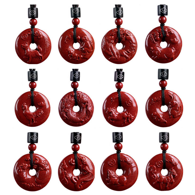 Chinese Zodiac Cinnabar Peace Buckle Calm Necklace Pendant